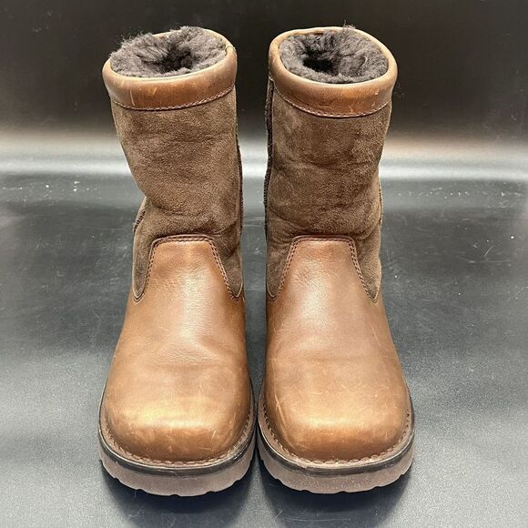Ugg Brown Suede Leather Shearling Lined Short Boots 5263 Women's Size 4 - Picture 3 of 9